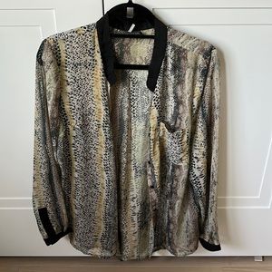 Sheer long sleeve snakeskin patterned button down